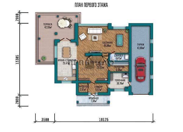 Проект большого двухэтажного дома с мансардой и гаражом на 2 автомобиля S2-361 (082-361-2МГ)