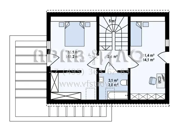 Проект для маленькой семьи на две спальни с мансардой S3-88 (Z326)