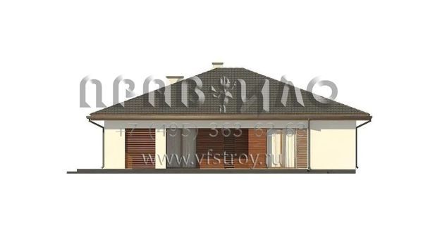 Проект одноэтажного каменного дома с тремя спальнями и просторной гостиной с выходом на террасу S3-136-1 (z321 v1)