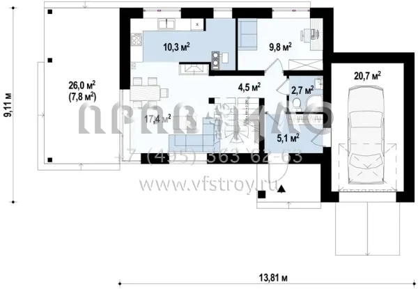 Проект c четырехскатной крышей и плитным перекрытием S3-130 (Zx63 B pk)