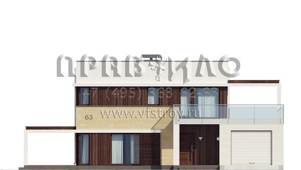 Проект двухэтажного коттеджа с гаражом и террасами на первом и втором уровне S3-131-1 (Zx63 A)