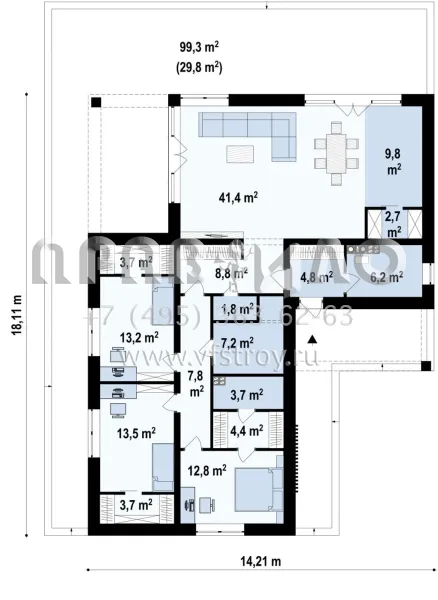 Проект современного одноэтажного дома с удобной планировкой S3-175-2 (Z317)