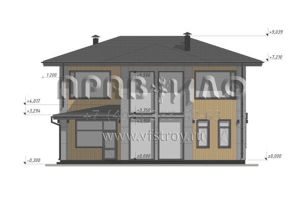 Проект стильного двухэтажного коттеджа со вторым светом в стиле Райт S-228-2
