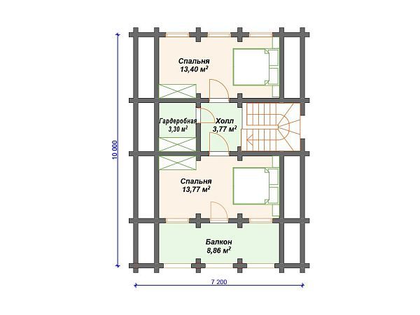 Проект деревянного дома из бревна 7 на 10 м S4-109 (ДО-163)