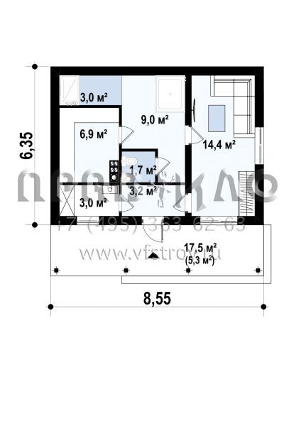 Проект бани из кирпича, керамических блоков или газобетона SB3-41 (Zp1)
