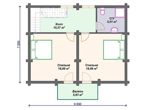 Проект деревянного дома из бревна 7 на 12 м S4-135 (ДО-152)