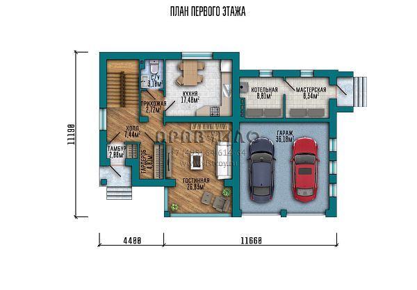 Проект роскошного загородного дома в американском стиле S2-174 (030-174-1МГ)