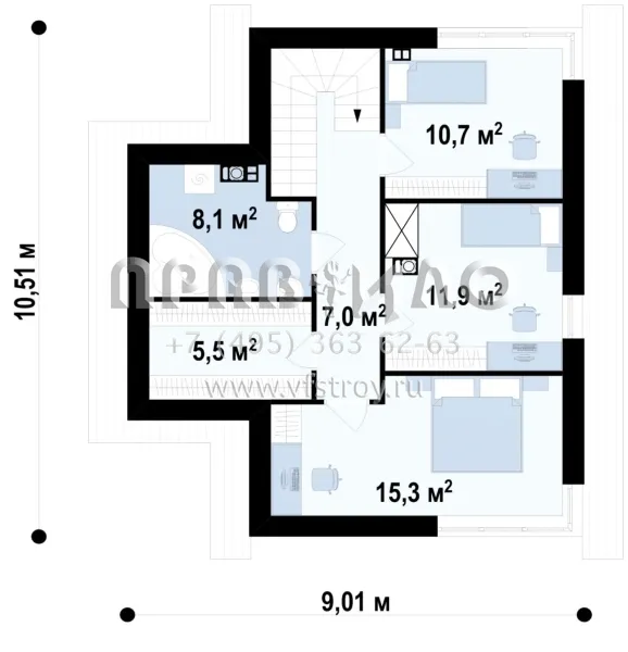Проект компактного современного дома с двускатной крышей  S3-122 (Z155)