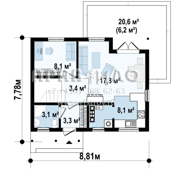 Проект компактного каркасного дома K3-92 (Z212 dk)