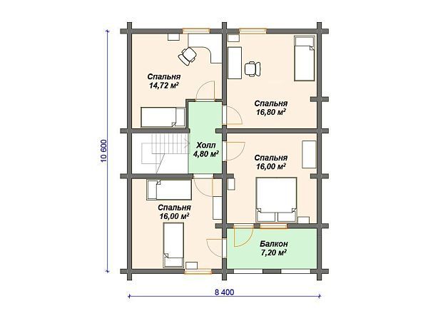 Проект деревянного дома из бревна с мансардой S4-165 (ДО-085)