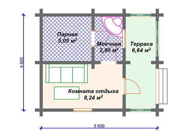 Проект деревянной бани SB4-23 (Б-063)