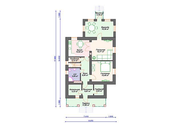 Проект каменного дома с 3 спальнями S4-162 (К-305)