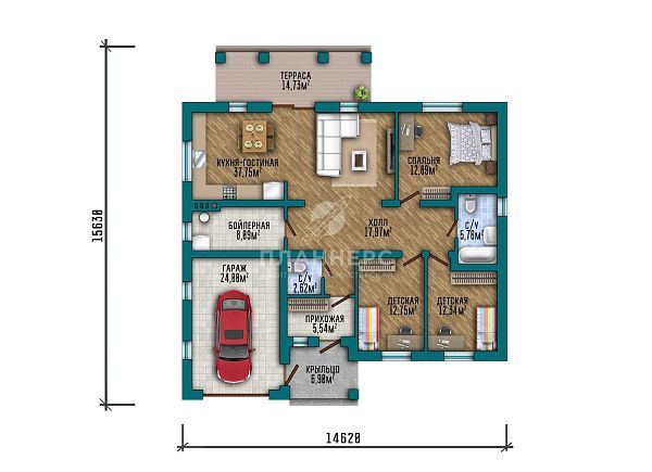 Проект просторного одноэтажного дома с гаражом для 1 автомобиля S2-165 (408-165-1Г)