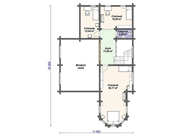 Проект деревянного дома для узкого участка 11 на 18 м S4-227 (ДО-073)