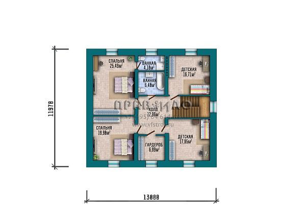 Проект двухэтажного дома с классической отделкой фасада облицовочным кирпичом и ставнями на окнах S2-241 (354-241-2)