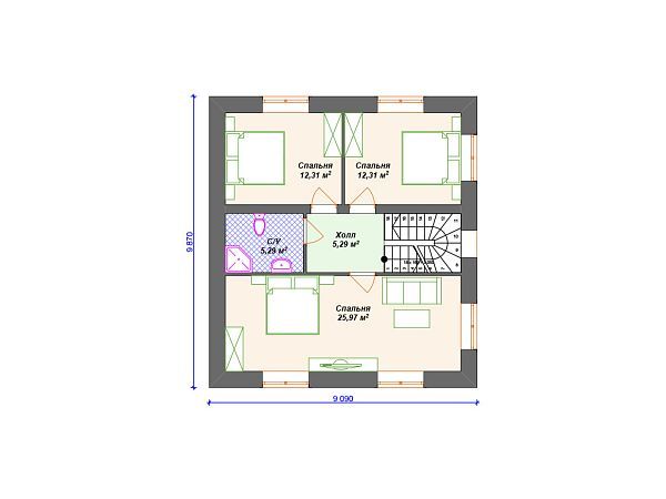 Проект двухэтажного дома с 3 спальнями и террасой S4-152 (К-262)