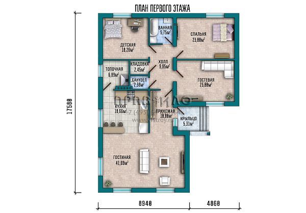 Яркий одноэтажный дом с комбинированной отделкой S2-162 (008-162-1)