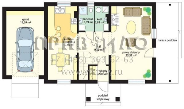 Проект загородного частного дома с гаражом S8-144-2 (Радостный с Гаражом)