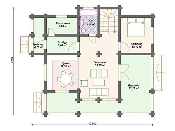 Проект деревянного дома 11 на 13 м с мансардой S4-181 (ДО-064)