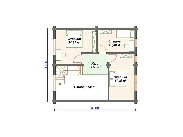 Проект деревянного дома из бревна 12 на 12 м с 3 спальнями S4-116 (ДО-122)