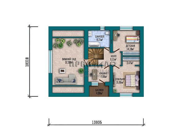 Проект современного дома с гаражом, балконом и зимним садом на втором этаже S2-202 (346-202-2Г)