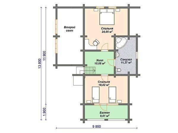 Проект дома из бревна с сауной и мансардой S4-182 (ДО-082)