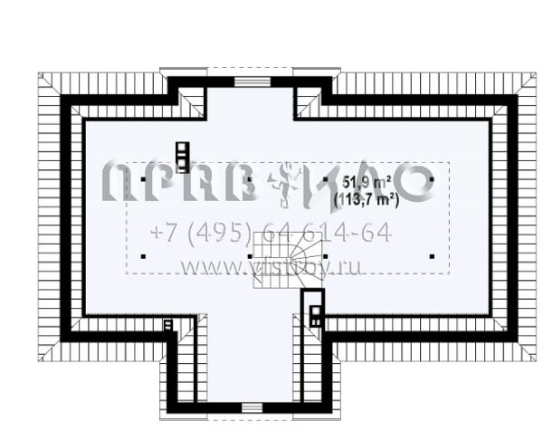 Проект одноэтажного дома с просторным чердачным помещением S3-233-2 (Z2 L + W)
