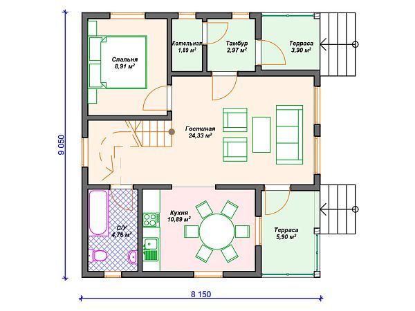 Проект каркасного дома с мансардой и 4 спальнями S4-115 (И-059)