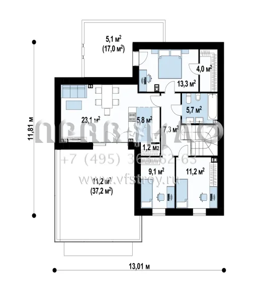Проект современного особняка с открытым бассейном S3-206-6 (ZX120)