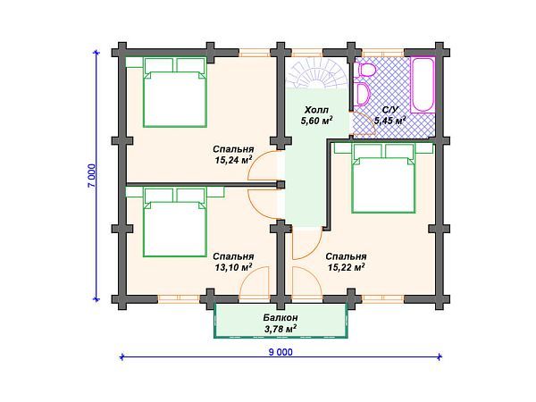 Проект деревянного дома с 3 спальнями S4-134 (ДС-158)