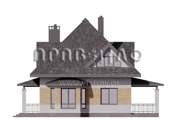 Проект дома с шатровой крышей, террасой и навесом для двух автомобилей S7-145 (3-27 e2)