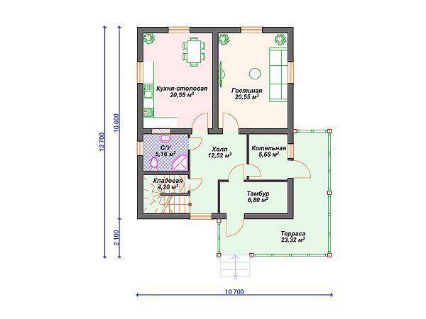 Проект дома с 3 спальнями и мансардой S4-169 (К-056)