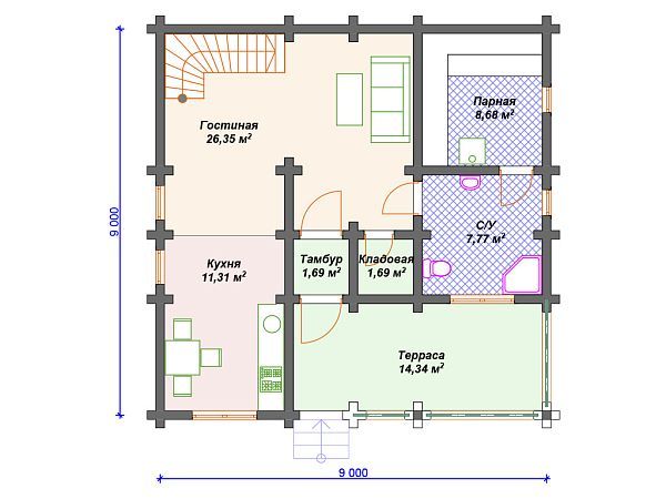 Проект деревянного дома с сауной S4-135 (ДС-159)