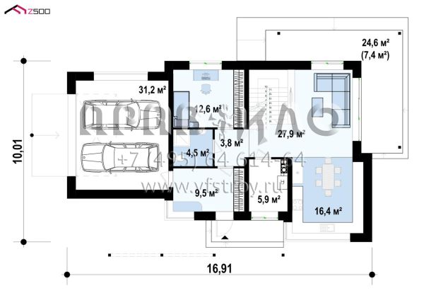 Проект многокомнатного хайтек-дома с гаражом S3-211 (Zx114 v1)