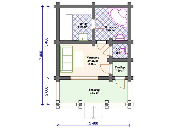 Проект деревянной бани SB4-33 (Б-059)