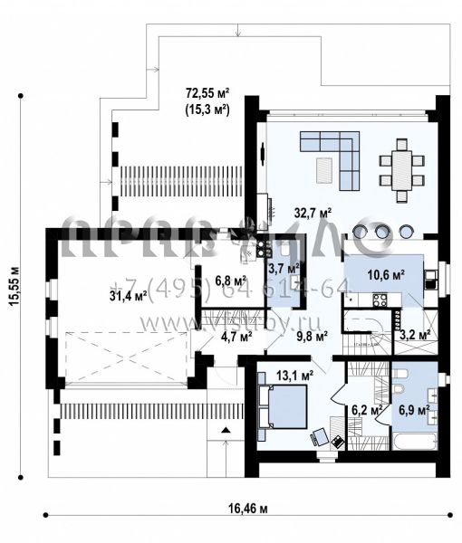 Проект современного дома с просторной гостиной S3-201-3 (Z357)