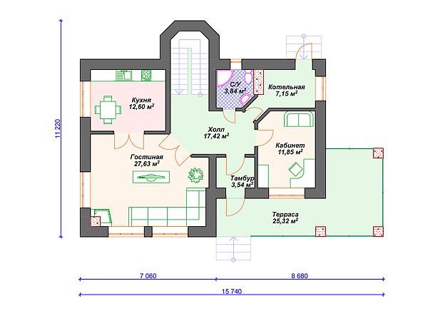 Проект дома с 3 спальнями и эркером S4-205 (К-049)