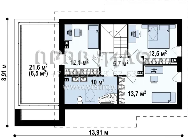 Проект коттеджа с мансардой, встроенным гаражом и террасой S3-139-6 (Z210 GLt)