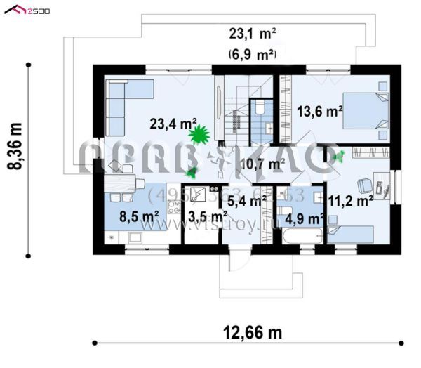 Проект современного одноэтажного дома с элекрокотлом и мансардой свободной планировки S3-144-3 (z517 el)