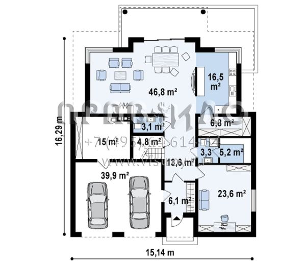 Интересный проект двухэтажного коттеджа для большой семьи S3-305 (Zx66)