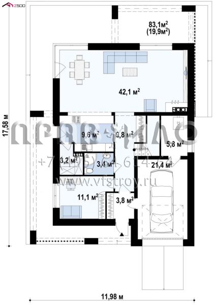 Проект стильного двухэтажного дома с широким остеклением гостиной S3-177-2 (Zx93)