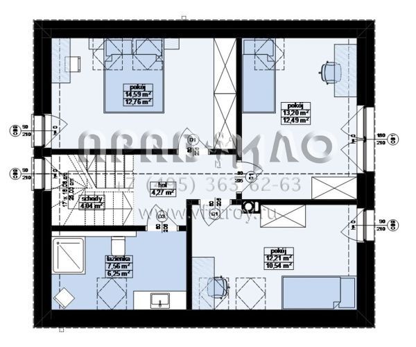 Проект маленького дома с мансардным этажом без свесов кровли s3-105 (Z451)