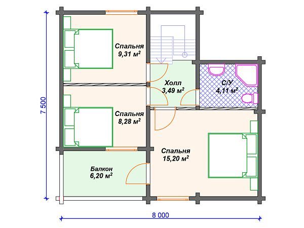 Проект деревянного дома с 3 спальнями S4-102 (ДС-081)