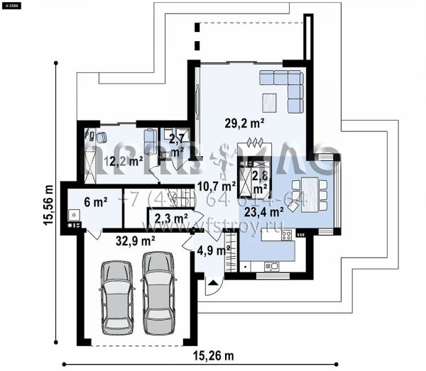 Проект двухэтажного дома в стиле хайтек с гаражом на два автомобиля и большими террасами на втором уровне s3-195-4 (Zr17 A)