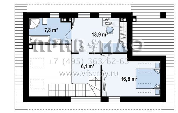 Проект бани с двумя спальными комнатами на втором уровне SB3-95 (Zp4)