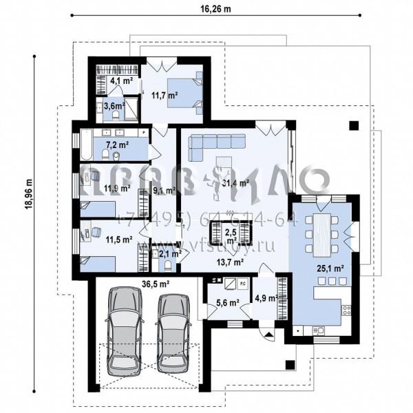 Проект современного одноэтажного дома с многоскатной кровлей и гаражом на два автомобиля S3-181-12 (Z423)