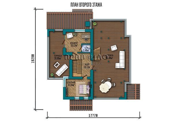 Проект стильного современного дома с большими террасами на втором этаже и эксплуатируемой кровлей S2-351 (194-351-2)