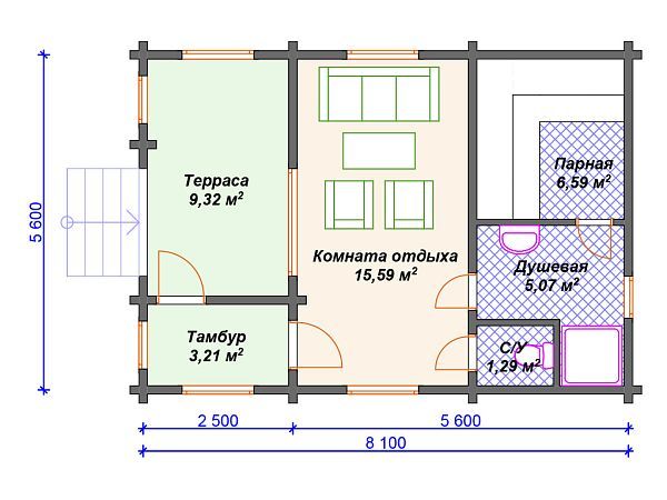 Проект деревянной бани SB4-41 (Б-070)