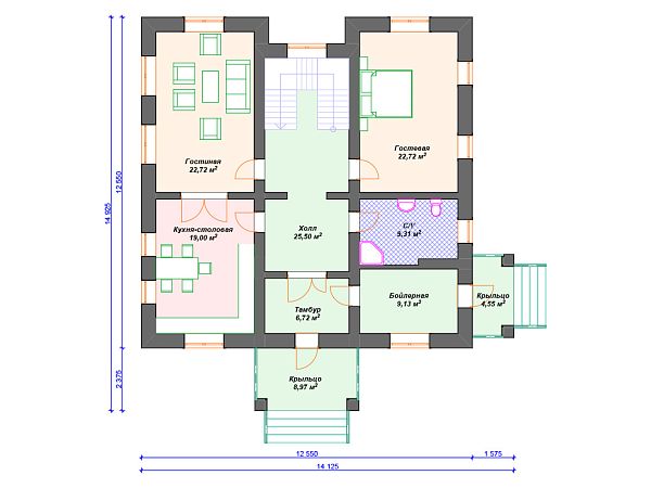 Проект дома с 3 спальнями S4-235 (К-039)