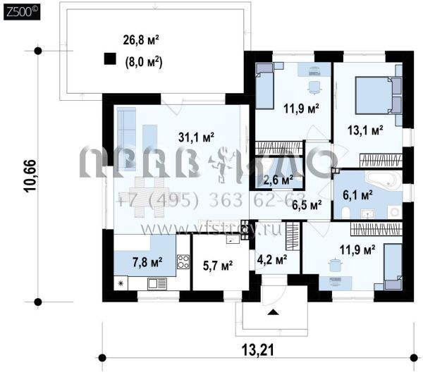 Проект одноэтажного дома S3-101 (Z273 a el)